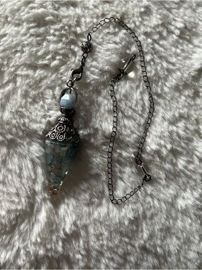 Silver-Tone Blue Crystal Point Pendulum